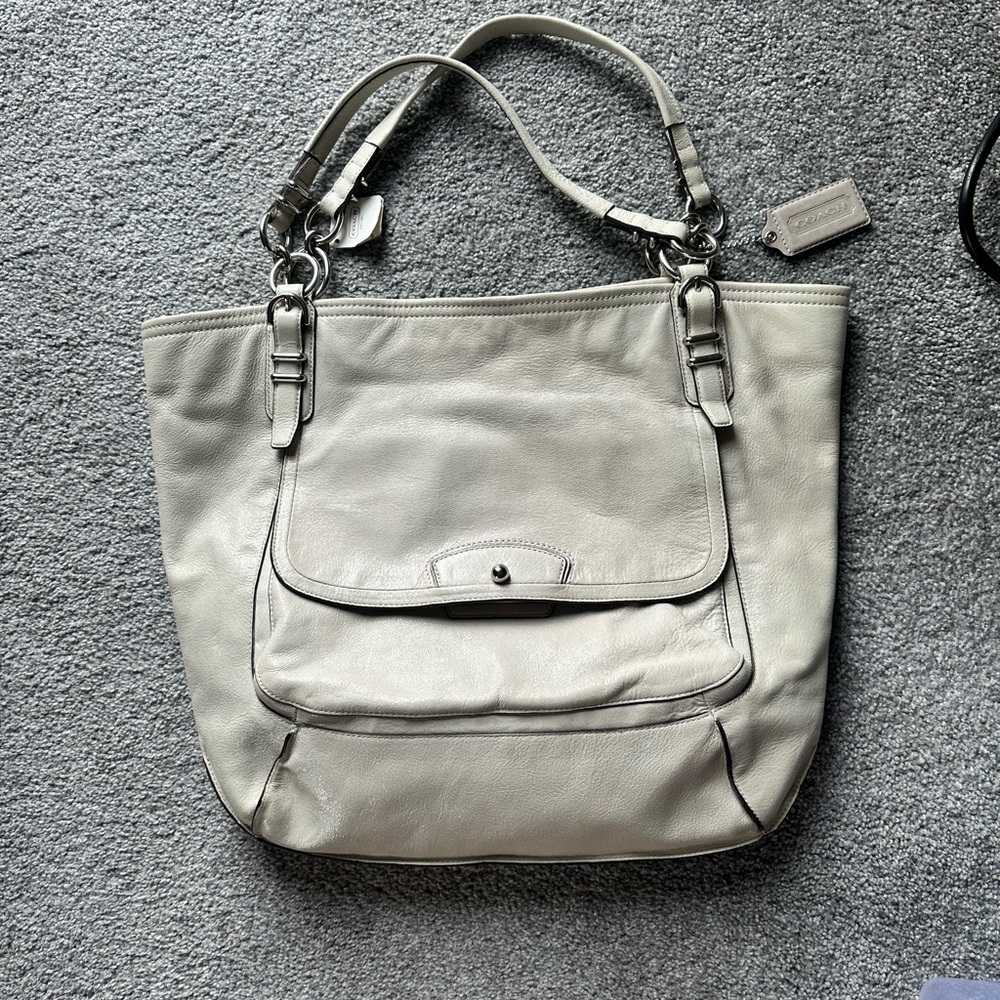 Coach Pebbled Leather Tote in Light Gray